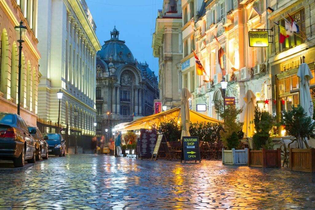 a street with buildings and people on it